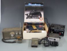A collection of vintage CB radio equipment including MX-21E 40 channel receiver, Bremi power supply,