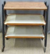 Retro rosewood / teak three tier tea trolley with lift out shelves / trays,