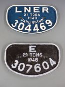 Two railway wagon plates,