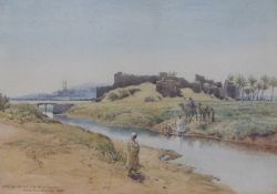 Alexander Henry Hallam Murray (1854-1934) watercolour figures, camels and ruins,
