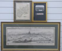 18thC etching 'The North West Prospect of the City of Gloucester', 30cm x 80cm,