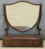19thC mahogany shield-shaped dressing table mirror with three drawers below,