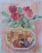 Alison Taylor (1925-2015) watercolour abstract and still life of fruit in a bowl,