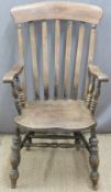19thC elm seated Windsor armchair