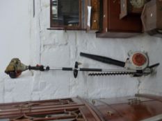 Stihl long reach petrol hedge trimmer and leaf blower