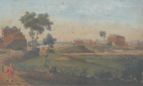 19thC engraving West View of Chelsea Bridge,