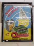 Framed vintage Oldham Batteries sign,