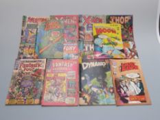 Nine Marvel comics comprising The Mighty Thor issues 2 and 143, Sgt Fury 108, Iron Man 56,