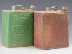 Vintage Pratts two gallon petrol can together with a Shell example