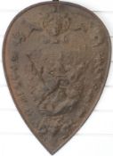 A cast iron shield with George and the dragon relief decoration,