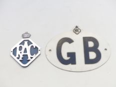RAC GB car badge and an RAC badge
