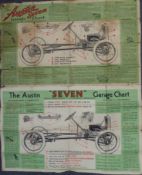 Two Austin Seven garage charts, one circa 1930 publication no 705F,