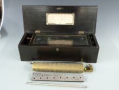 A 19thC inlaid mahogany music box playing eight airs by Etouffoirs a Spiraux