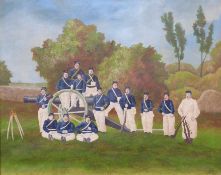 Tony Young after H Rousseau oil acrylic on canvas French Napoleon III soldiers and cannon,