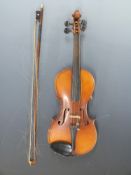 Anonymous mid-20thC German-made three-quarter size violin with 33cm single piece flame back,