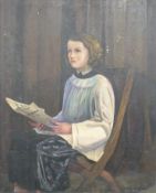 Henry Grub oil on canvas seated girl reading, signed and dated 1932 lower right,
