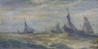 T S Hardy 1891 Victorian oil on board of ships, signed and dated lower right,