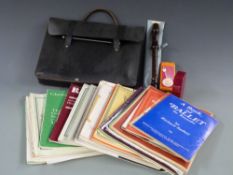A vintage leather music case containing viola, piano and recorder music together with a Wittner,