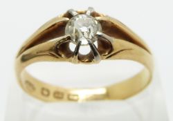An 18ct gold ring set with an old cut diamond of approximately 0.5ct diamond, size U