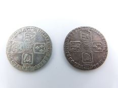 George II 1758 sixpence, VF, together with a 1750 example, F