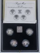 Royal Mint deluxe cased UK £1, four coin silver proof Piedfort set 1984-87