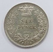 1878 young head Victorian sixpence EF-unc, die number 39