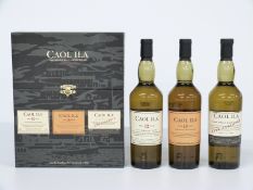 Caol Ila Islay single malt Scotch whisky three bottle collection comprising 18 year old, 12 year old