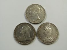 A trio of Victorian crowns to include young head 1845 VIII cinquefoil, 1896 veiled head LIX and an
