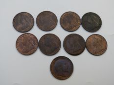 Eight various veiled head Victorian bronze pennies, various high grades VF - EF, together with a