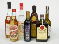 Seven bottles of alcohol comprising Waitrose Fine Cognac VSOP 70cl, 40% vol, Kummel Wolfschmidt