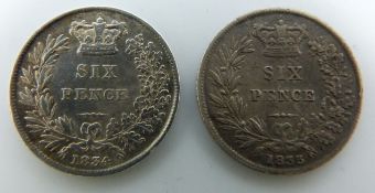Two William IV sixpences 1834 and 1835, GF and VF