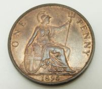 1895 veiled head Victorian penny, trident 2mm from p(enny) reverse, EF+