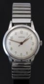 Garrard gentleman's wristwatch with luminous hands, red seconds hand, Arabic numerals, silver