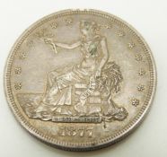 1877 silver US one dollar San Francisco Chinese trade dollar, Liberty seated obverse, eagle reverse,