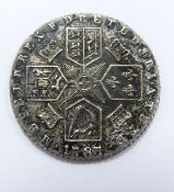 1787 George III sixpence, without hearts, blue toning, EF