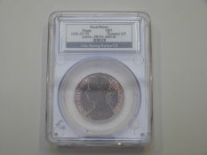 Victorian 1887 young head bronze penny CGS slabbed graded AU 75 Freeman 125