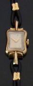 Art Deco style 14ct gold ladies wristwatch with gold dauphine hands, Arabic and baton markers,