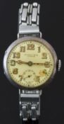 Kendal & Dent silver military style gentleman's wristwatch with luminous hands and Arabic