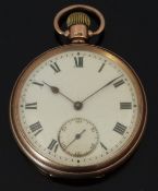 Criterion 9ct gold keyless winding open faced pocket watch with inset subsidiary seconds dial, black