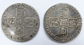 George II 1758 sixpence, old head, plain angles reverse, VF together with a cleaned possibly ex-