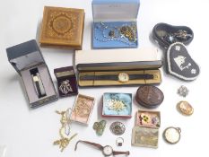 A collection of costume jewellery including brooches and faux pearls, together with 800 grade pocket