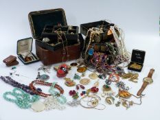 A collection of costume jewellery including filigree, pearl necklace, amethyst necklace, guard