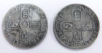 Two 'gap filler' coins, cast copies of James II and William III crowns