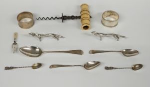 Three Georgian hallmarked silver spoons, a pair of spoons marked sterling and two hallmarked