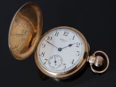 Waltham 9ct gold keyless winding full hunter pocket watch with inset subsidiary seconds dial,
