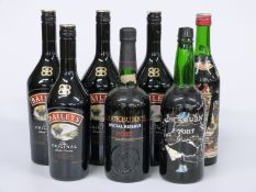 Seven bottles of alcohol comprising two bottles of Cockburn's port, Bailey's 1 litre x3 and 700ml