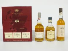 The Classic Malts Collection three bottle single malt whisky set comprising Oban 14 year old,