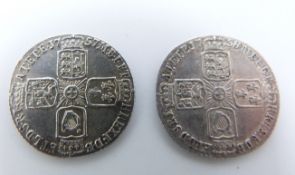 George II 1757 old head sixpence, plain angles, reverse seven harp strings together with a 1758