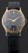 Smiths Astral gold plated gentleman's wristwatch with gold hands and baton markers, black dial, gold