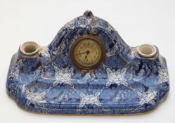 A transfer printed ceramic Standish/ desk tidy with clock